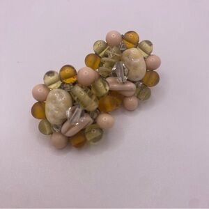 Vintage JAPAN Signed Beaded Earrings – Cream, Pink & Tan – 1”